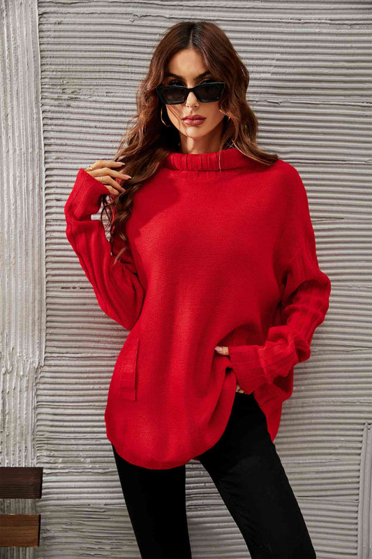 Mock Neck Dropped Shoulder Sweater