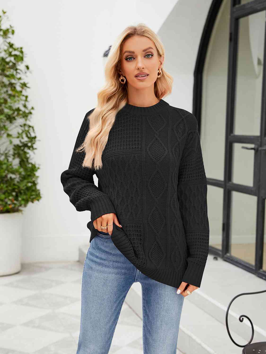 Round Neck Dropped Shoulder Sweater