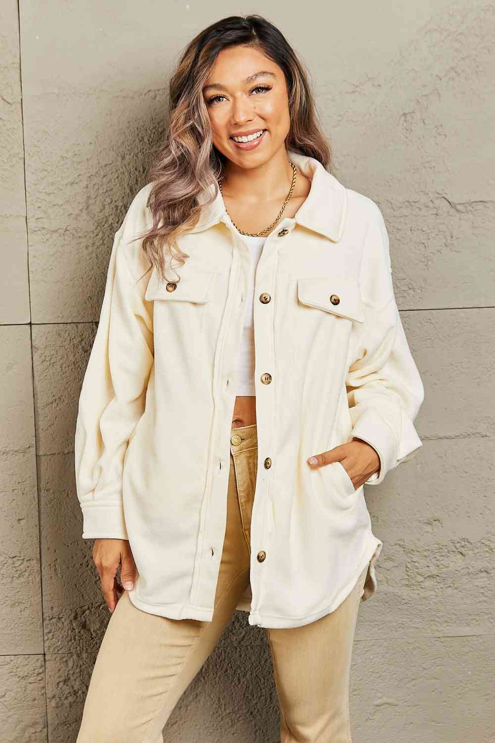 Heimish Cozy Girl Full Size Button Down Shacket